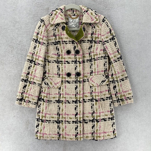 Milly of New York Tweed Pea Coat Womens Size 0 Double Breasted Long Wool Jacket - Picture 1 of 14